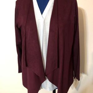 INC burgundy faux suede soft jacket/sweater